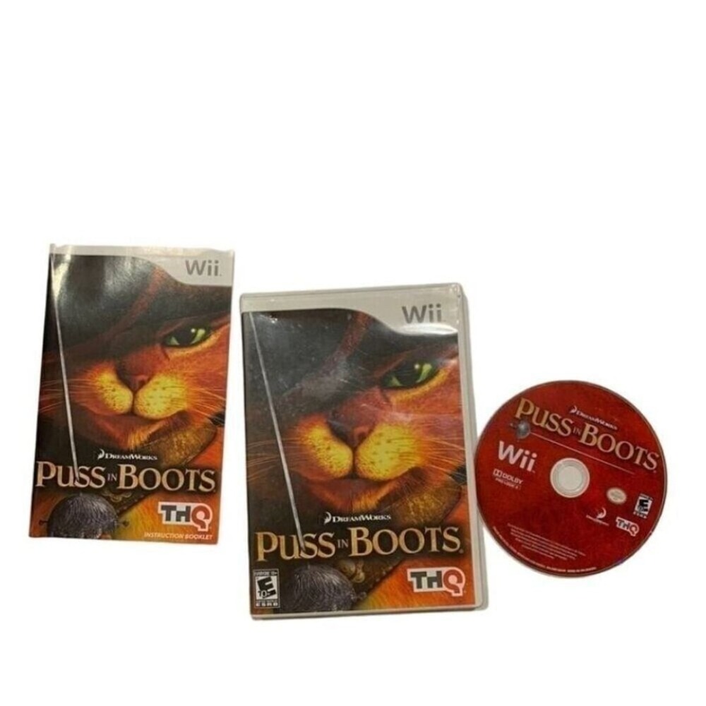 Puss in Boots Nintendo Wii Game CIB THQ DreamWorks Shrek Spin-off RVL P SSBE - Picture 1 of 3